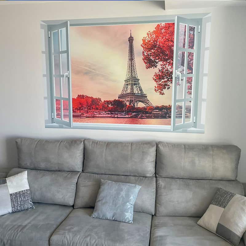 Vinilo decorativo para interrior salon.  Motivo:  Ventana con vistas